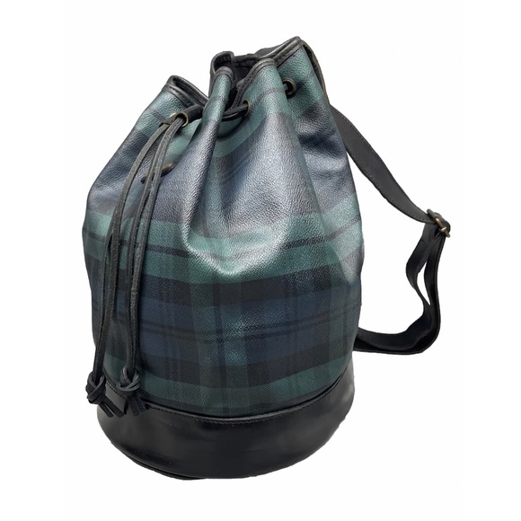 RALPH LAUREN Black Watch Plaid Drawstring Backpack Sling Messenger Bag - Picture 9 of 9